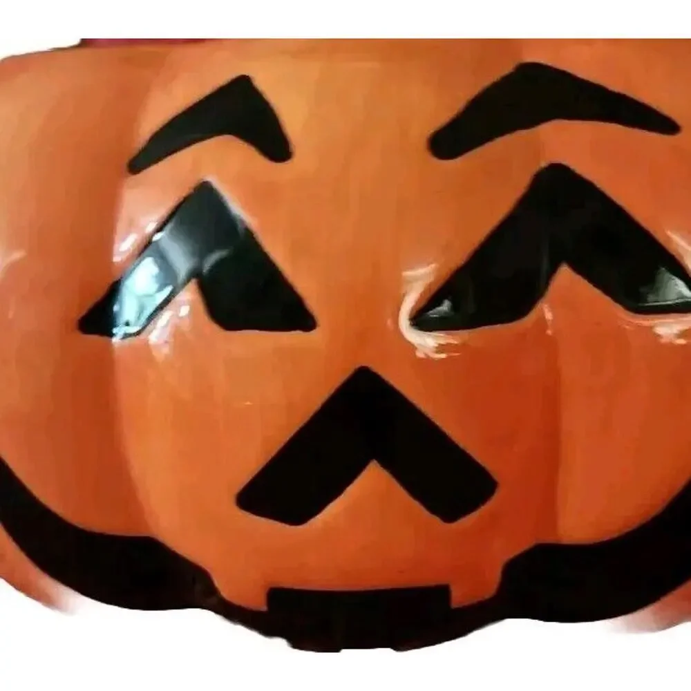 Ceramic Halloween Basket - Pumpkin Candy Dish 14 In Tall By 12 In Wide
